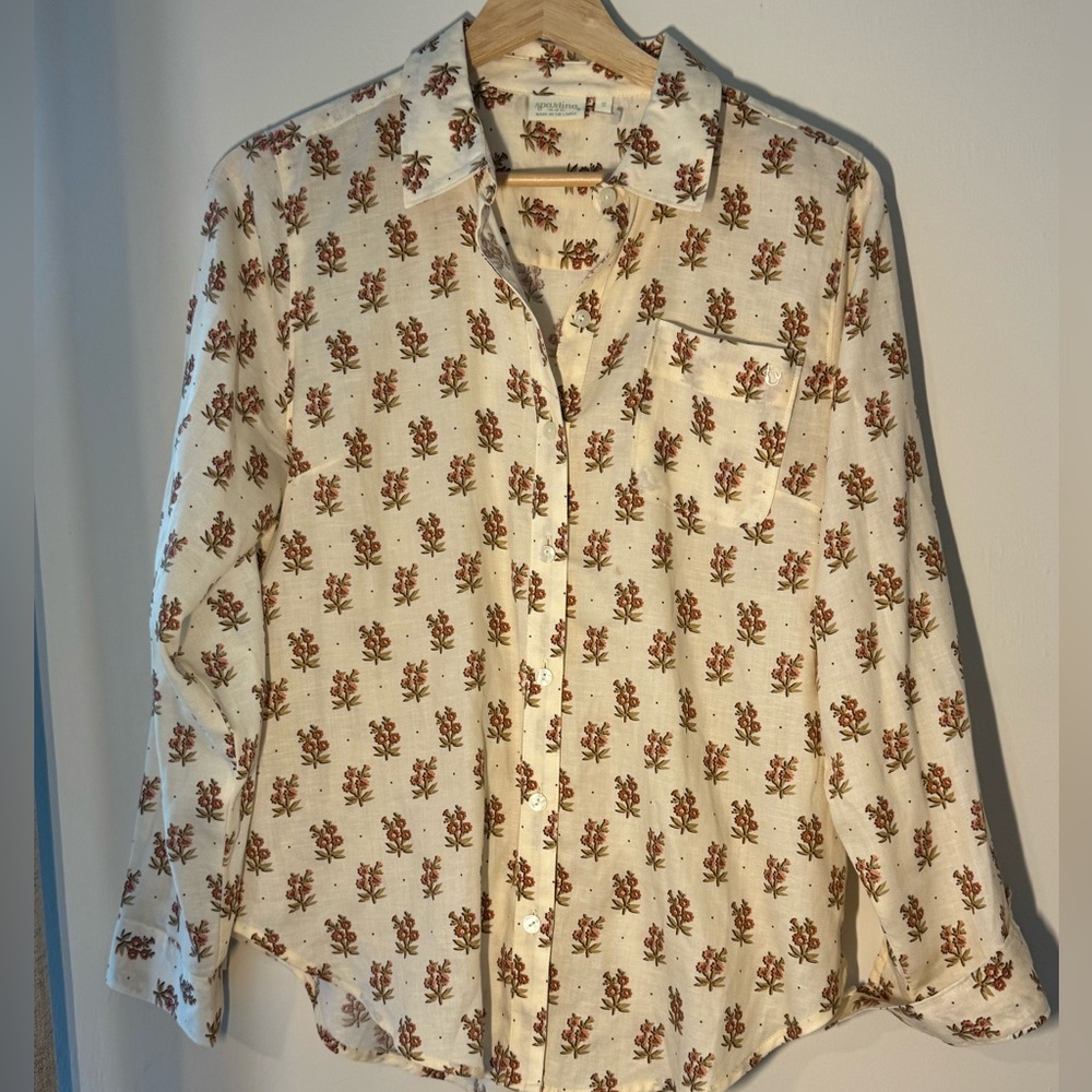 Spartina 449 Floral Button-Down Top β Size Small β Lyocell/Cotton/Linen - Picture 5 of 9